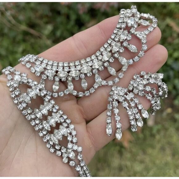 SPARKLY!!! Vintage Estate Rhinestone Jewelry Set Bracelet, NecklaceEarrings - Picture 2 of 7